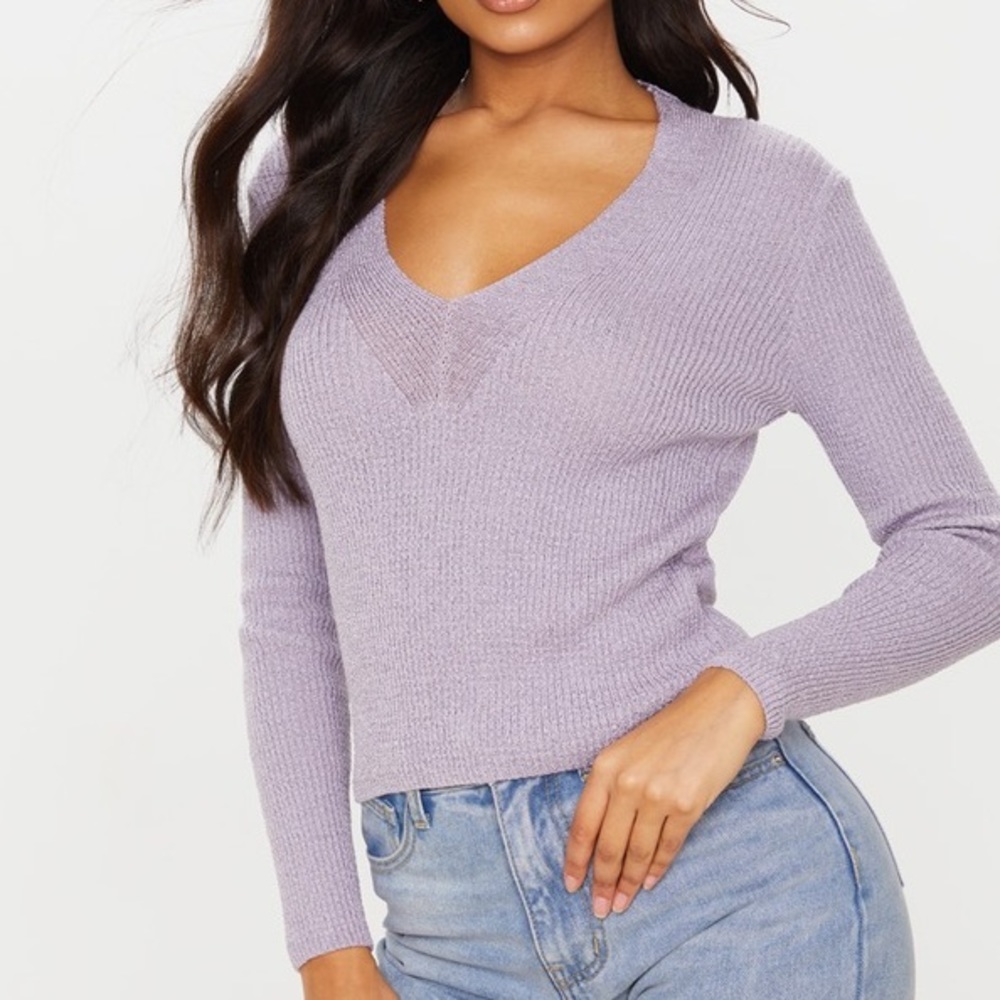 PrettyLittleThing Knit Sweater (Color: Lilac) (Size: Small)